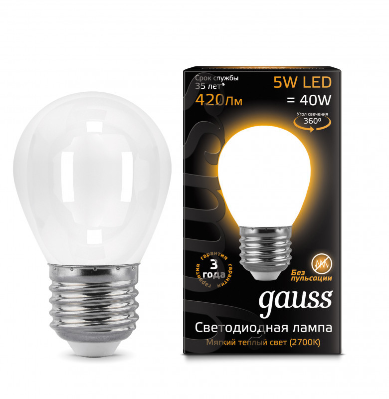 Светодиодная лампа Gauss Filament 105202105 5W 220V 420lm E27 белый (теплый)