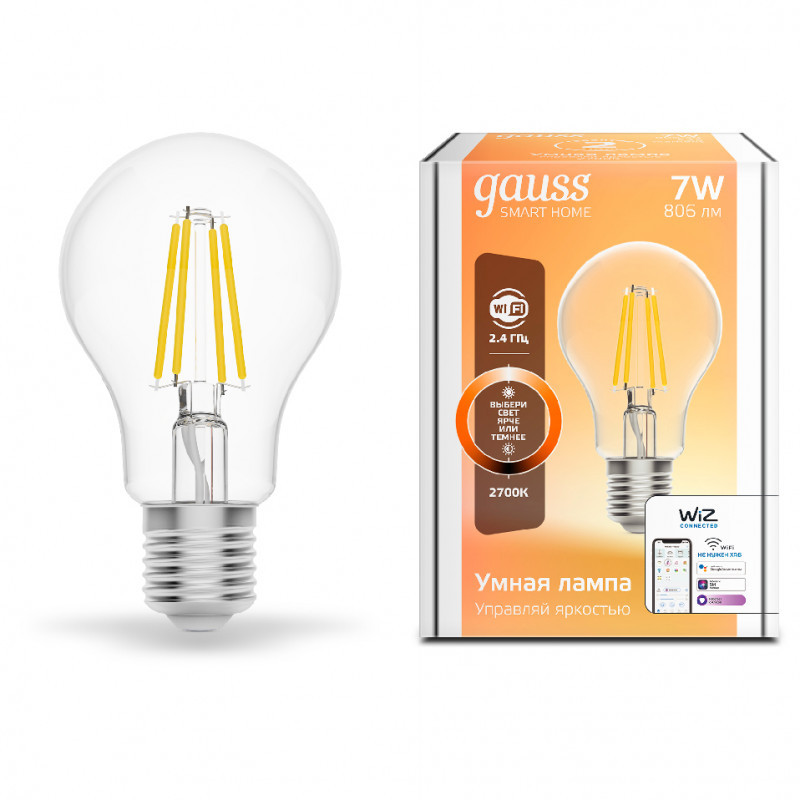 Светодиодная лампа Gauss 1200112 7W 220V 806lm E27 белый (теплый)