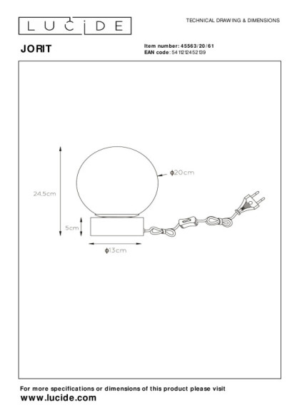 Настольная лампа LUCIDE JORIT 45563/20/61