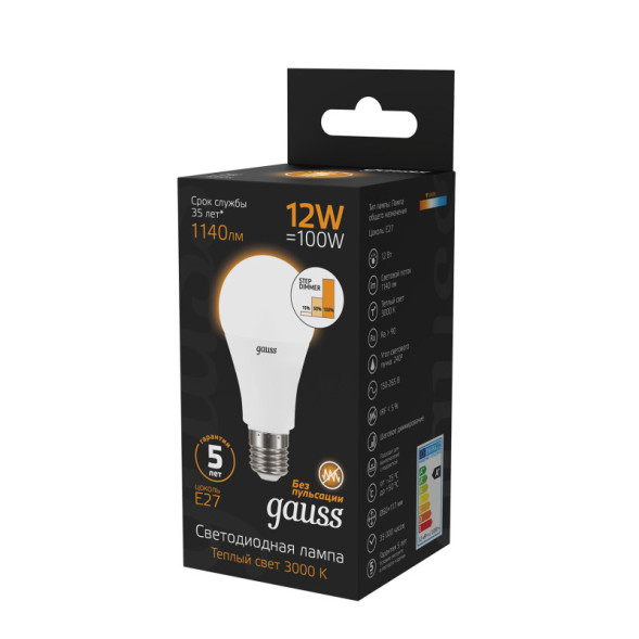 Светодиодная лампа Gauss 102502112-S 12W 220V 1140lm E27 белый (теплый)