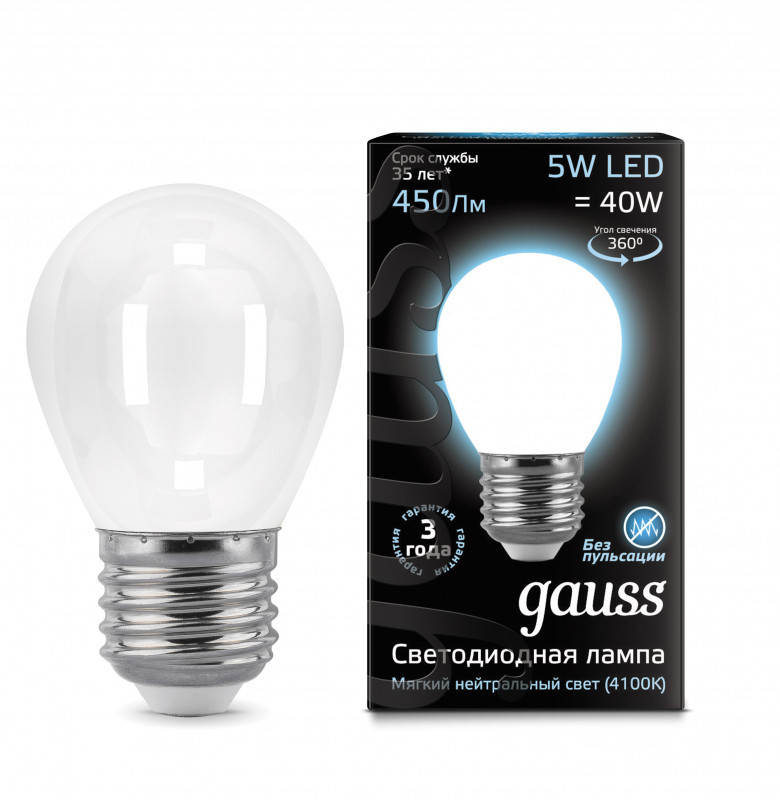 Светодиодная лампа Gauss Filament 105202205 5W 220V 450lm E27 белый (дневной)