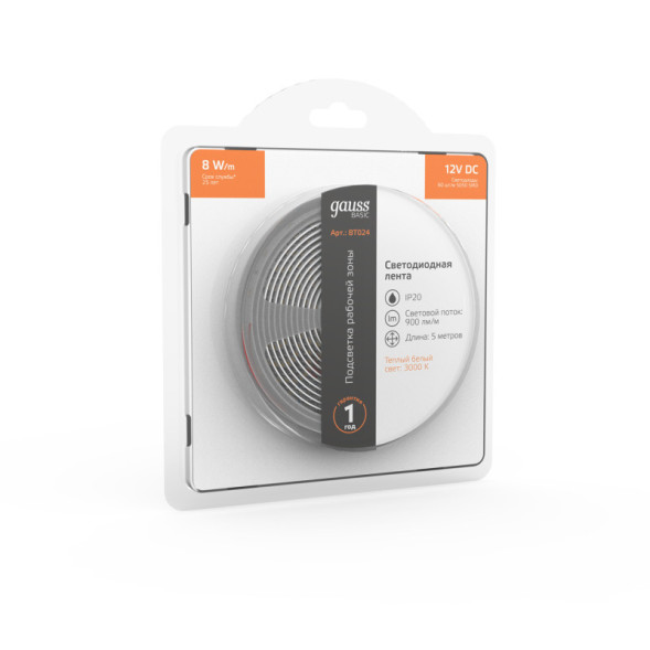 Лента Gauss Basic LED 5050/60 BT024 40W 12V 900lm белый (теплый) IP20