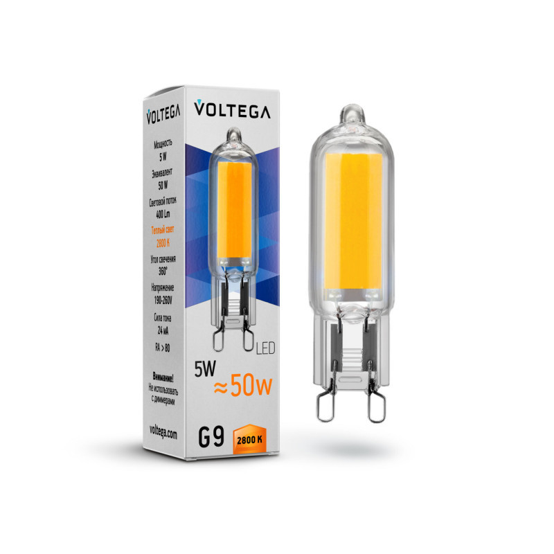 Светодиодная лампа Voltega Simple 7090 5W 220V 400lm G9 белый (теплый)