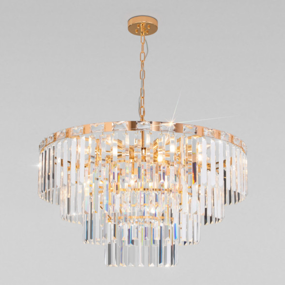 Каскадная люстра Eurosvet Elegante 10130/10 золото/прозрачный хрусталь Strotskis