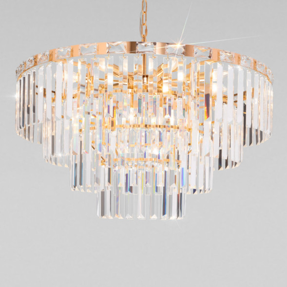 Каскадная люстра Eurosvet Elegante 10130/10 золото/прозрачный хрусталь Strotskis