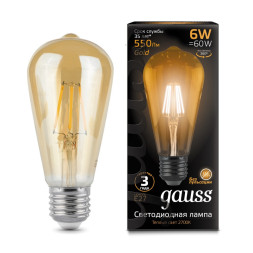 Светодиодная лампа Gauss Filament 102802006 6W 220V 550lm E27 белый (теплый)