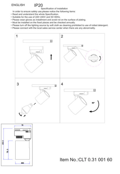 Трековый светильник Crystal Lux CLT 0.31 001 CLT 0.31 001 60 BL
