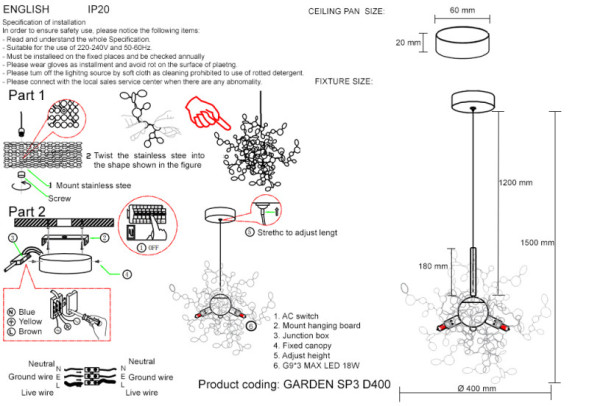 Подвесная люстра Crystal Lux GARDEN GARDEN SP3 D400 GOLD