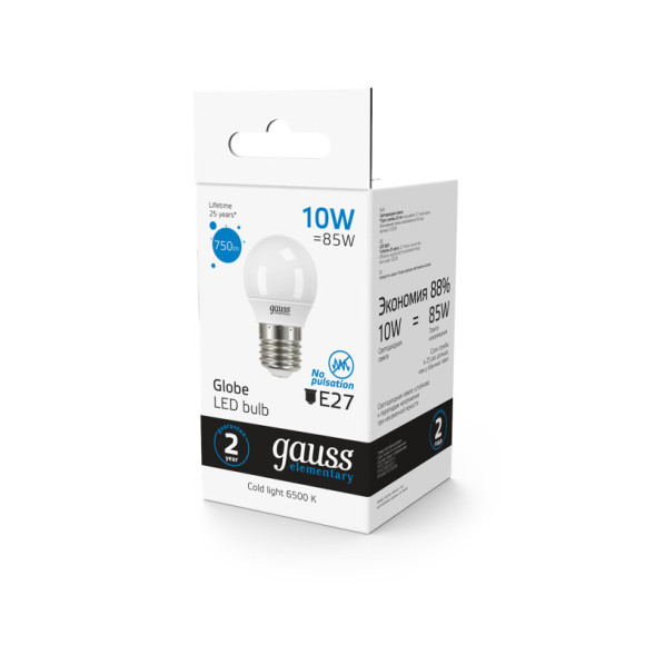 Светодиодная лампа Gauss 53230 10W 220V 750lm E27 белый (холодный)
