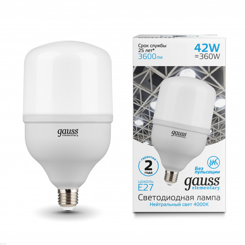 Светодиодная лампа Gauss Elementary T100-160 63224 42W 220V 3600lm E27 белый (дневной)