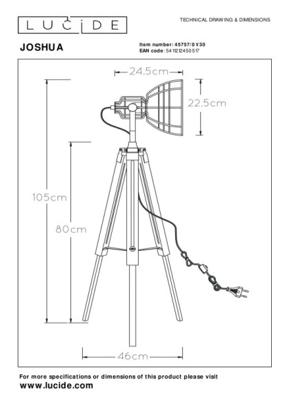 Торшер LUCIDE JOSHUA 45757/01/30