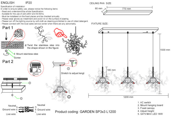 Подвесная люстра Crystal Lux GARDEN GARDEN SP3х3 L1200 CHROME