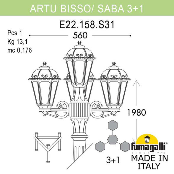Садово-парковый светильник Fumagalli K22.158.S31.WYF1R SABA