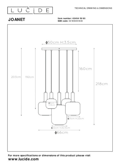 Каскадная люстра LUCIDE JOANET 45494/15/65