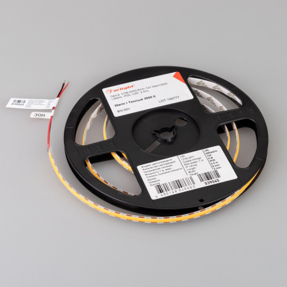 Лента Arlight COB-X400-8mm 039045 22.5W 12V белый (теплый) IP20
