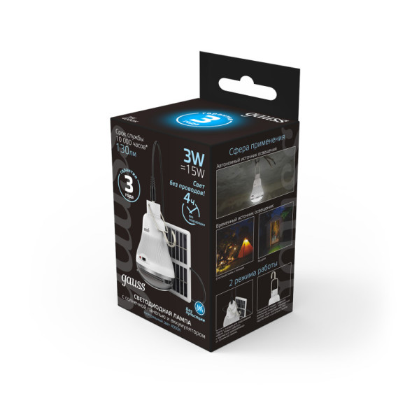 Светодиодная лампа Gauss 902102203 3W 220V 130lm E27 белый (дневной)