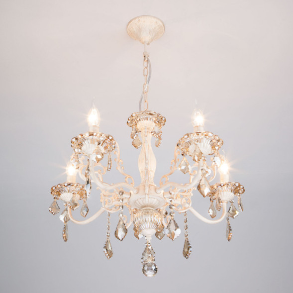 Подвесная люстра Eurosvet Elisha 3281/5 белый с золотом/тонированный хрусталь Strot