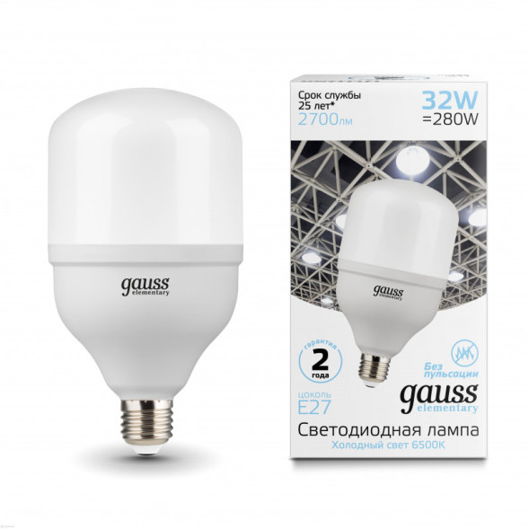 Светодиодная лампа Gauss Elementary T100-160 63233 32W 220V 2700lm E27 белый (холодный)