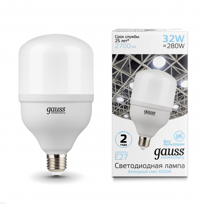 Светодиодная лампа Gauss Elementary T100-160 63233 32W 220V 2700lm E27 белый (холодный)