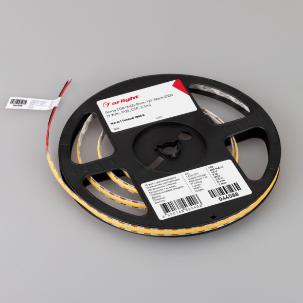 Лента Arlight COB-X400-8mm 044588 22.5W 12V белый (теплый) IP20