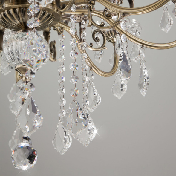 Подвесная люстра Eurosvet Elisha 3281/8 античная бронза/прозрачный хрусталь Strotsk