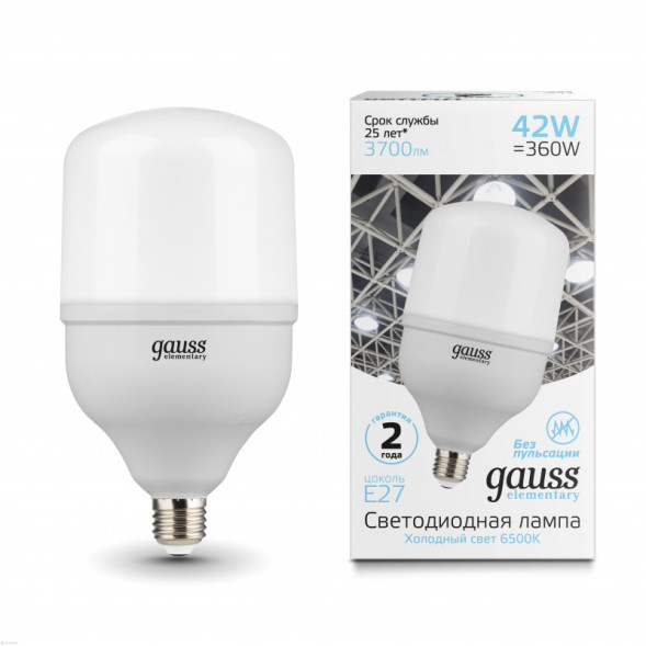 Светодиодная лампа Gauss Elementary T100-160 63234 42W 220V 3700lm E27 белый (холодный)
