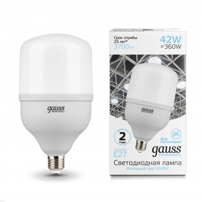 Светодиодная лампа Gauss Elementary T100-160 63234 42W 220V 3700lm E27 белый (холодный)