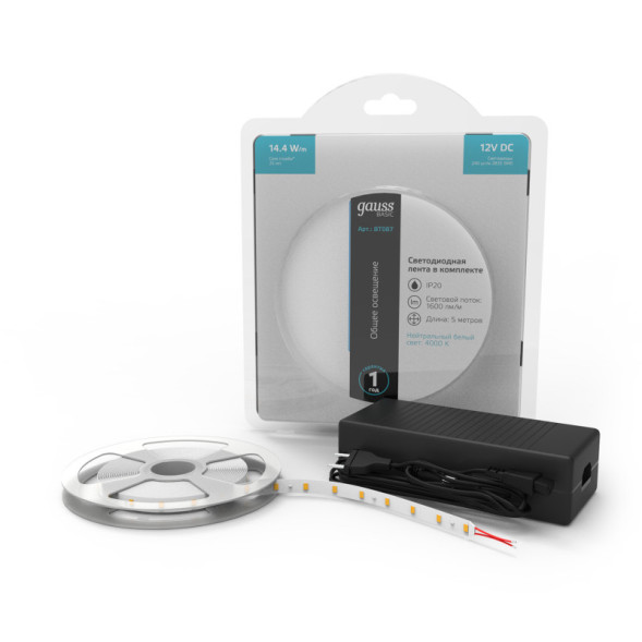Лента Gauss Basic LED 2835/240 BT087 72W 12V 1600lm белый (дневной) IP20