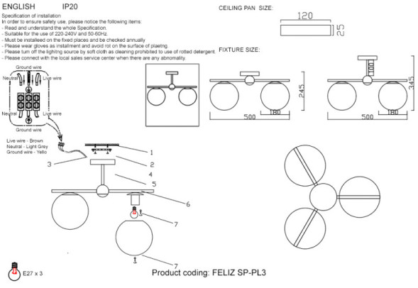 Люстра на штанге Crystal Lux FELIZ FELIZ SP-PL3 BRONZE/WHITE