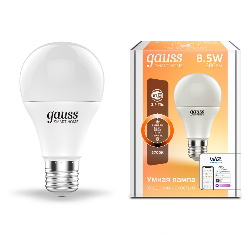 Светодиодная лампа Gauss 1050112 8.5W 220V 806lm E27 белый (теплый)