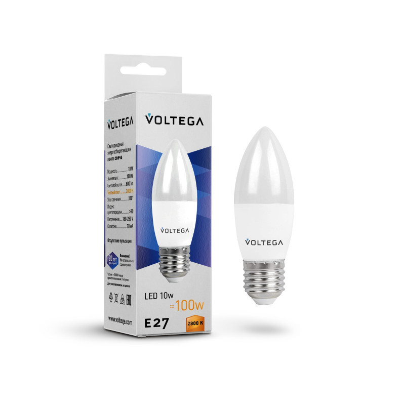 Светодиодная лампа Voltega Candle 8451 10W 220V 880lm E27 белый (теплый)