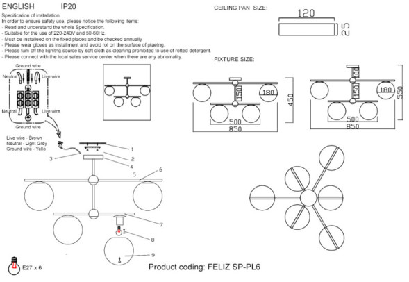 Люстра на штанге Crystal Lux FELIZ FELIZ SP-PL6 BRONZE/WHITE