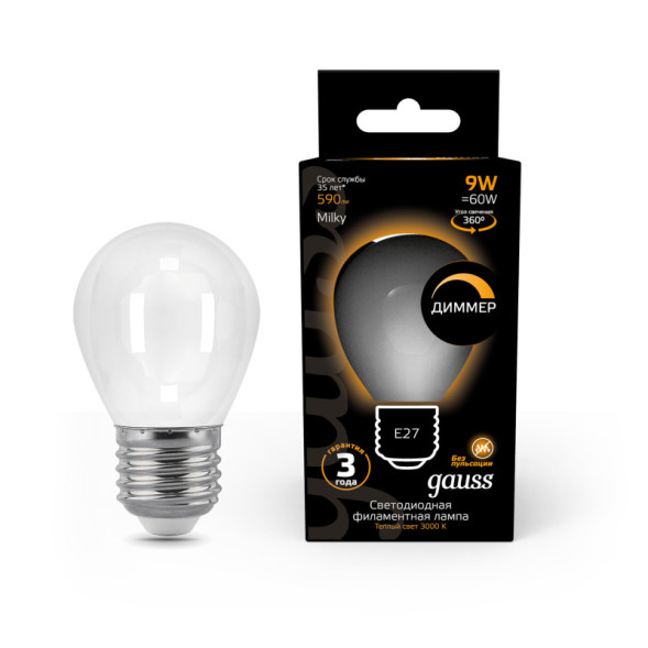 Светодиодная лампа Gauss 105202109-D 9W 220V 590lm E27 белый (теплый)