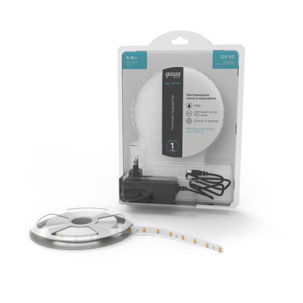 Лента Gauss Basic LED 2835/60 BT014 30W 12V 600lm белый (дневной) IP65