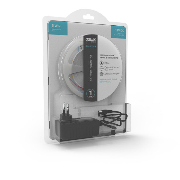 Лента Gauss Basic LED 2835/60 BT014 30W 12V 600lm белый (дневной) IP65