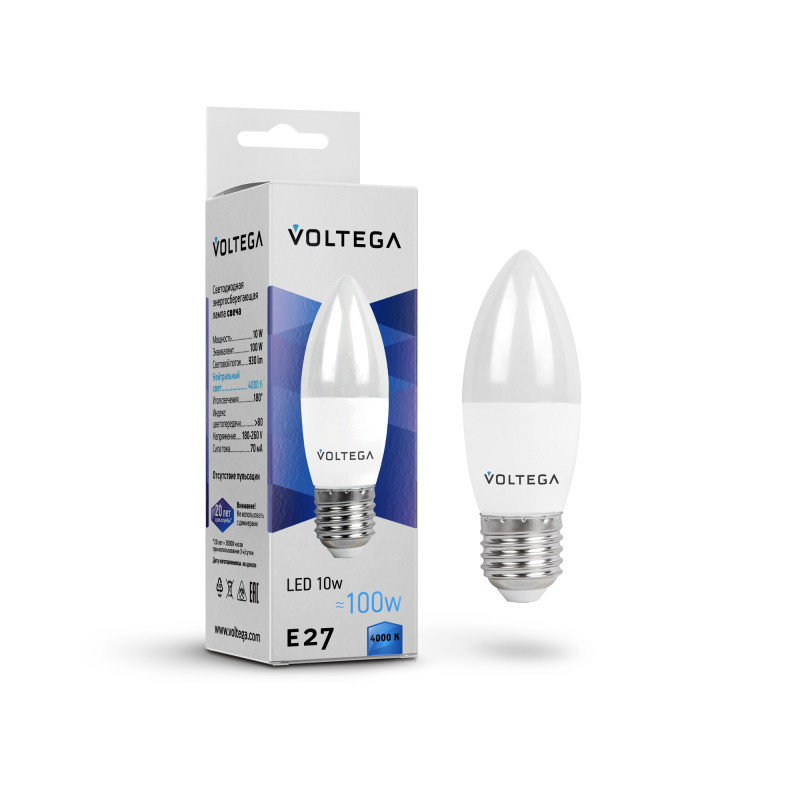 Светодиодная лампа Voltega Candle 8452 10W 220V 930lm E27 белый (дневной)