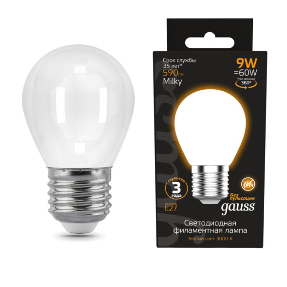 Светодиодная лампа Gauss 105202109 9W 220V 590lm E27 белый (теплый)