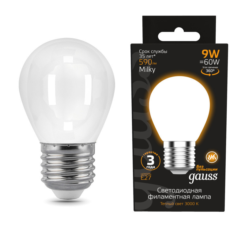 Светодиодная лампа Gauss 105202109 9W 220V 590lm E27 белый (теплый)