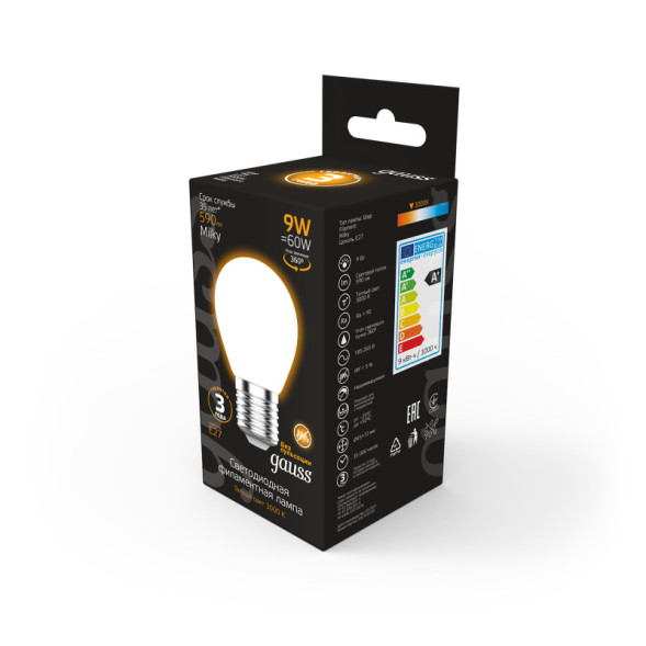 Светодиодная лампа Gauss 105202109 9W 220V 590lm E27 белый (теплый)