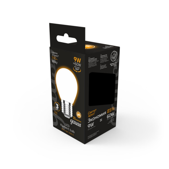 Светодиодная лампа Gauss 105202109 9W 220V 590lm E27 белый (теплый)