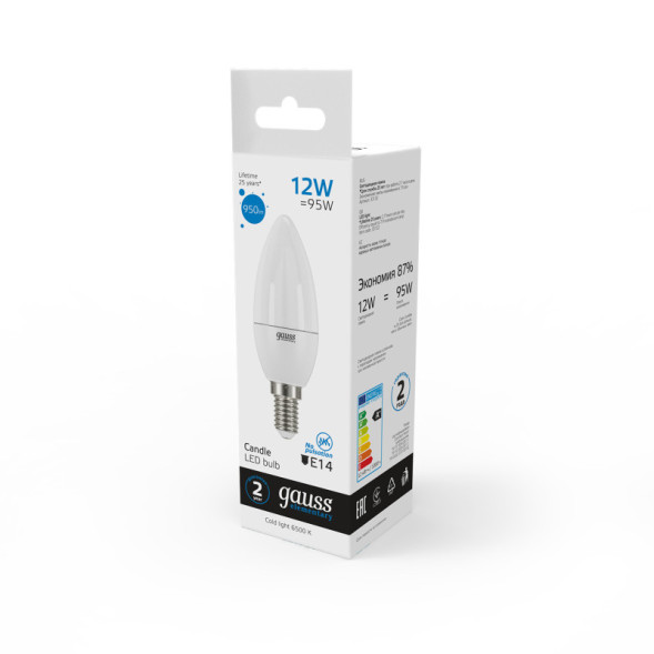 Светодиодная лампа Gauss 33132 12W 220V 950lm E14 белый (холодный)