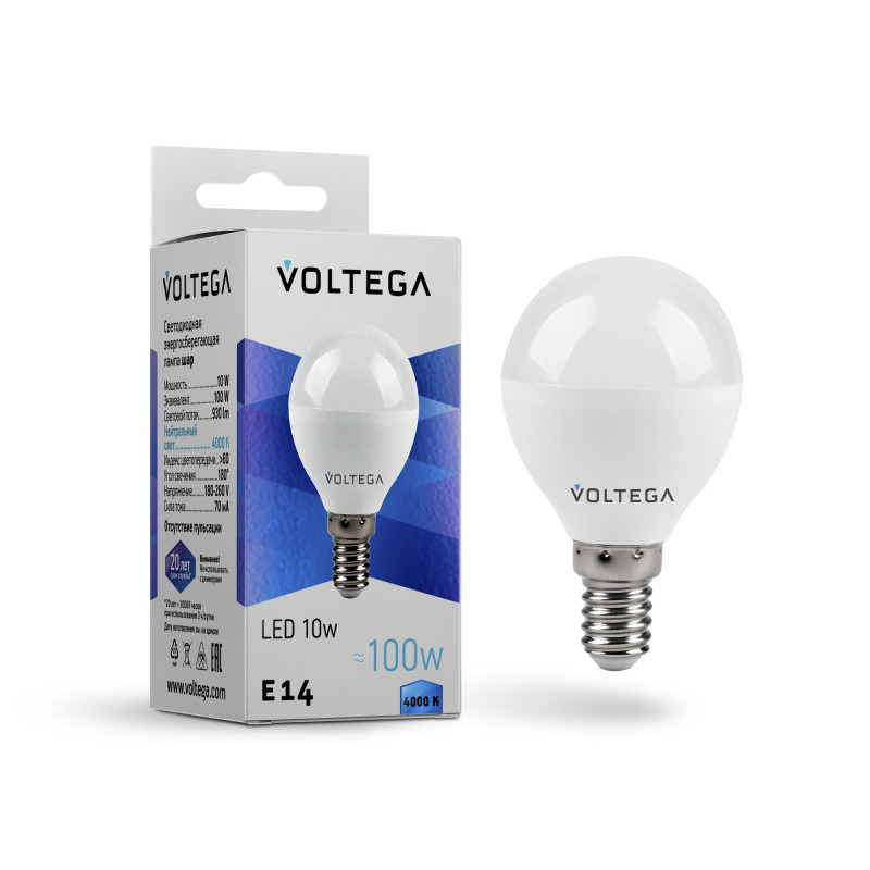 Светодиодная лампа Voltega Globe 8454 10W 220V 930lm E14 белый (дневной)
