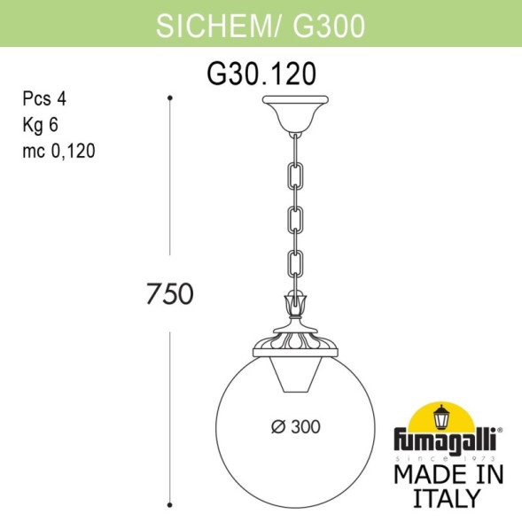 Подвесной уличный светильник Fumagalli G30.120.000.VZF1R