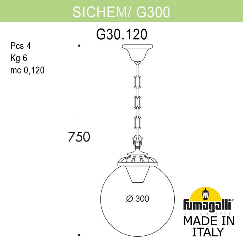 Подвесной уличный светильник Fumagalli G30.120.000.VZF1R