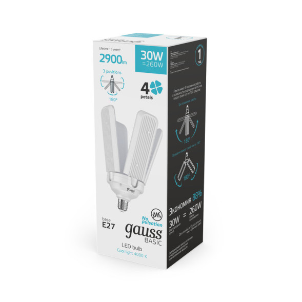 Светодиодная лампа Gauss 11732232 30W 220V 2900lm E27 белый (дневной)