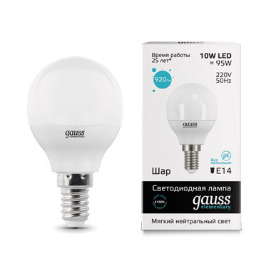 Светодиодная лампа Gauss Шарик 53120 10W 220V 730lm E14 белый (дневной)