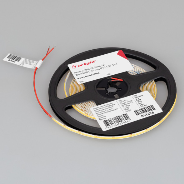 Лента Arlight COB-X400-5mm 041696 36W 24V 640lm белый (теплый) IP20