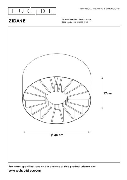 Потолочный светильник LUCIDE ZIDANE 77185/40/30