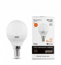 Светодиодная лампа Gauss Шарик 53116 6W 220V 420lm E14 белый (теплый)