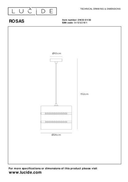 Подвесной светильник LUCIDE ROSAS 21433/01/30